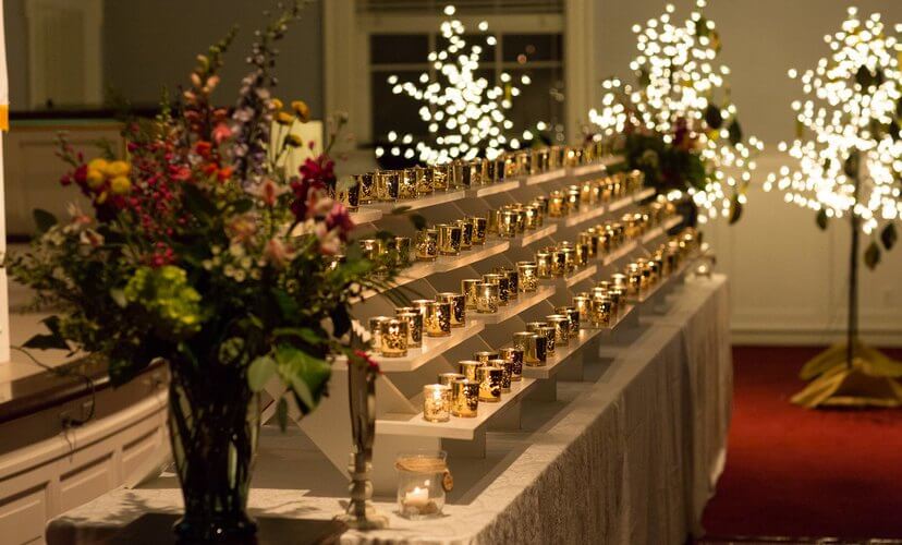 Candles at the front of the sanctuary for the 2019 St. Louis Candlelight Memorial Ceremony.