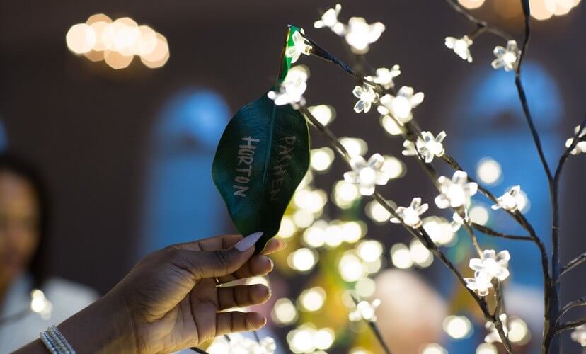 The Tree of Life is adorned with leaves inscribed with the names of organ and tissue donors.