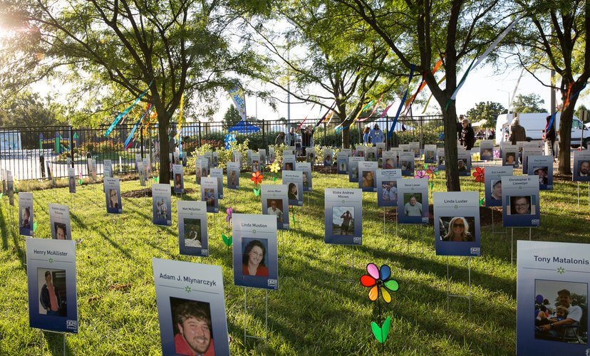 The early sunrise at Forest Park cast an inspiring light on the Garden of Heroes at the 2019 Celebrate Life 5K Run/Walk.