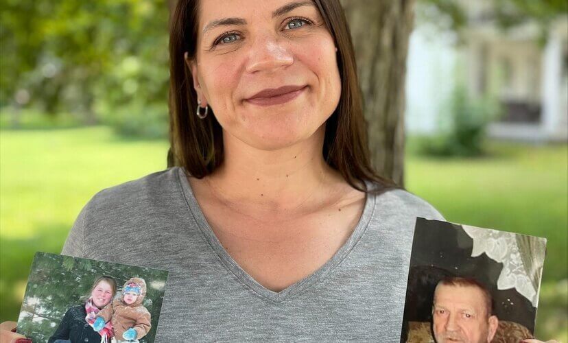 Wendi Rose holds up photos of her niece and stepdad, who were both donors.