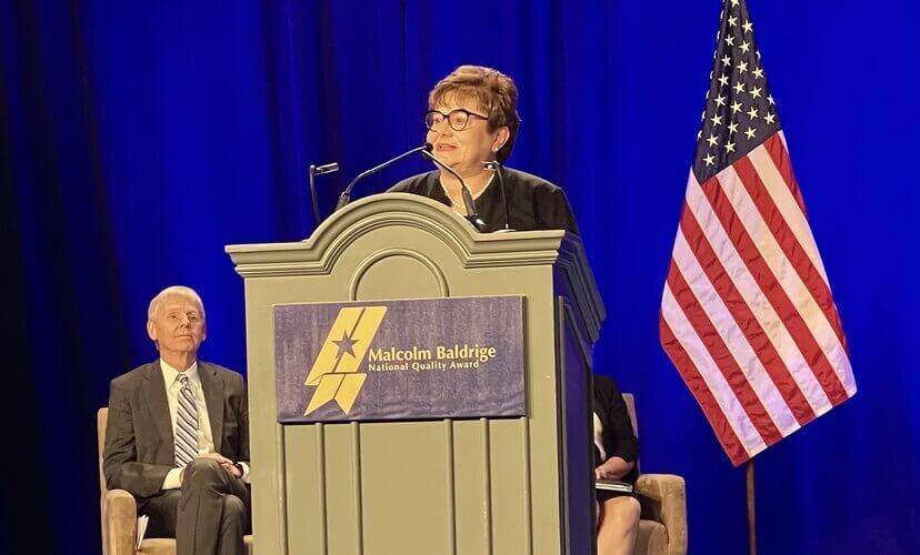Diane Brockmeier speaks at the Malcolm Baldrige award ceremony
