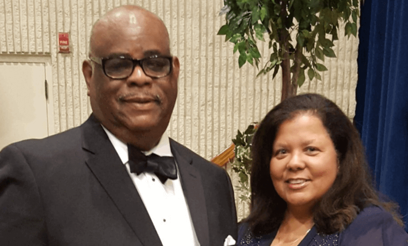 Stephen H. and his wife Marsha pose in formalwear