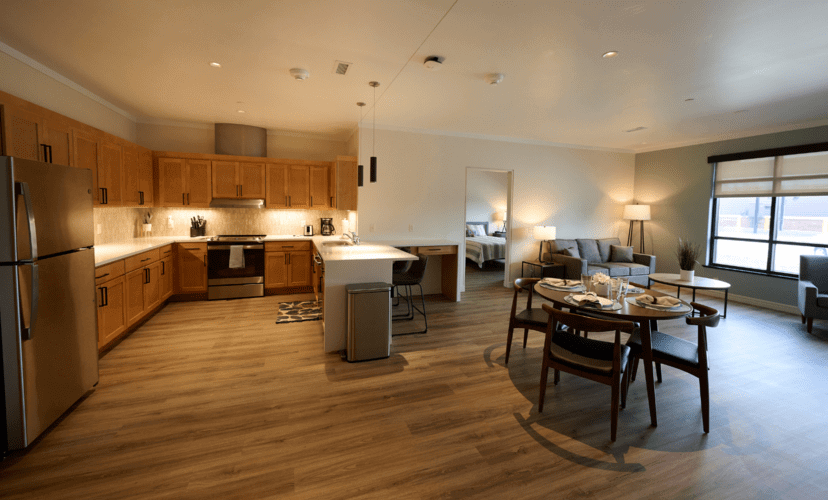 Kitchen and living room of the new Family House