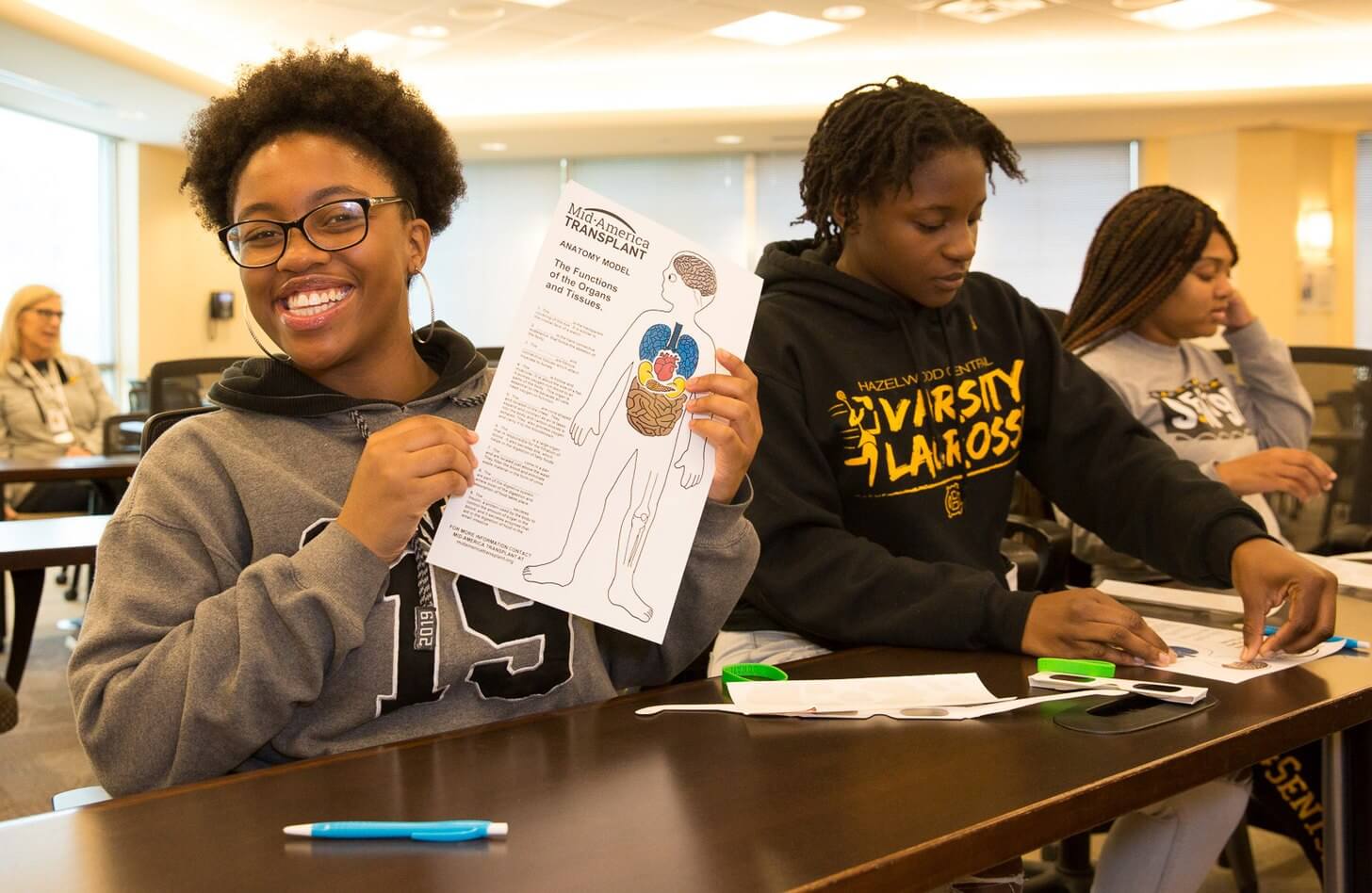 Students from the Hazelwood school district learn about organ and tissue donation at Mid-America Transplant.