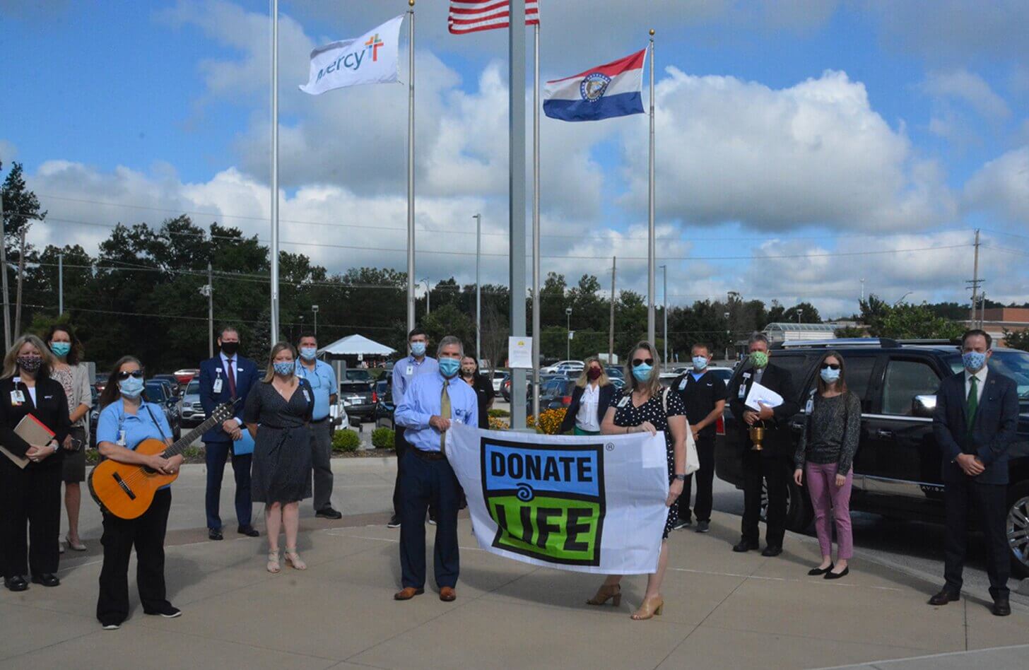 Mercy Hospital Jefferson held a flag raising ceremony, adding the Donate Life flag.