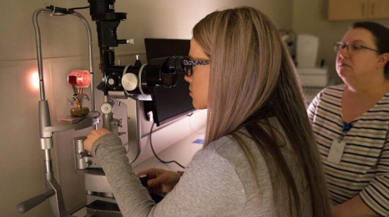 Woman taking an eye exam