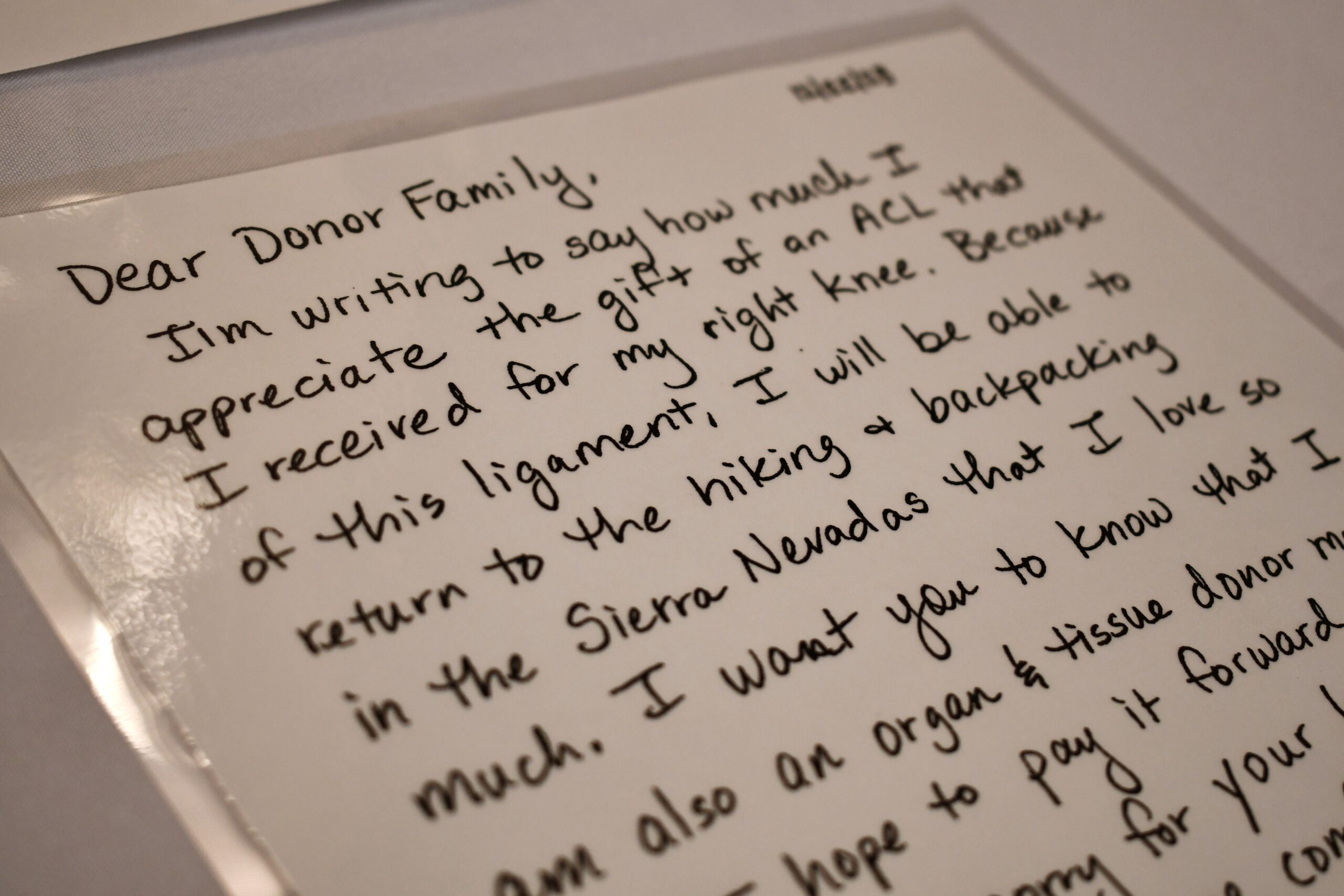 A letter written to a donor family from a tissue recipient